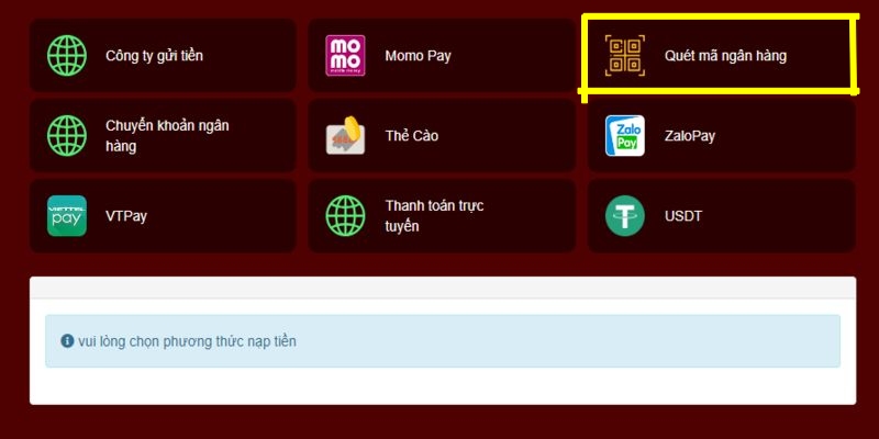 Quét mã QR để nạp tiền 33WIN